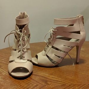 Gorgeous Lace Up Nude Heels - Genuine Leather